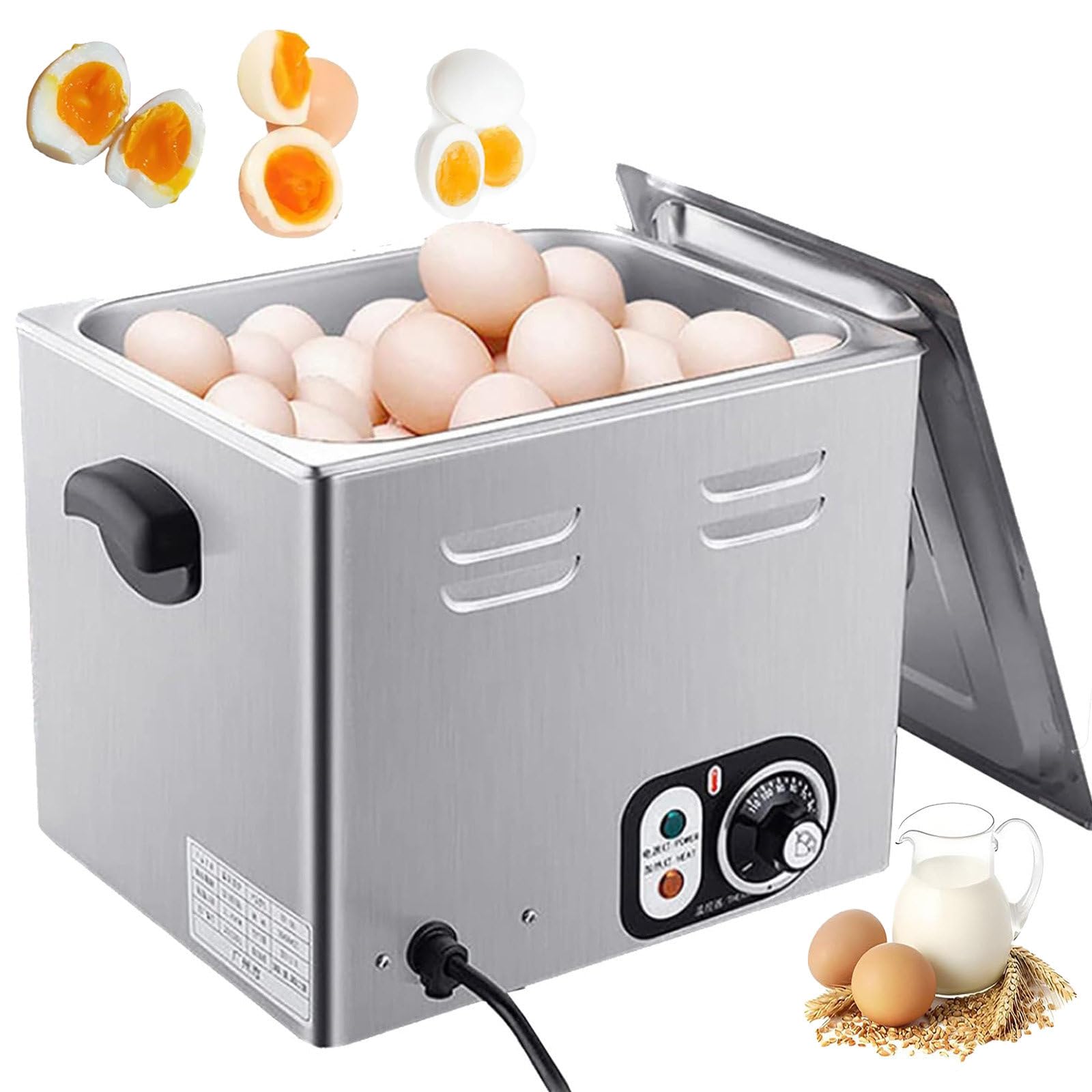 Hervidor De Huevos Comercial De Gran Capacidad (60 Huevos), 2600 W, Cocedor Eléctrico De Huevos, Máquina para Huevos Pasados ​​por Agua Y Semicocidos, Control De Temperatura De 30 a 110 °c