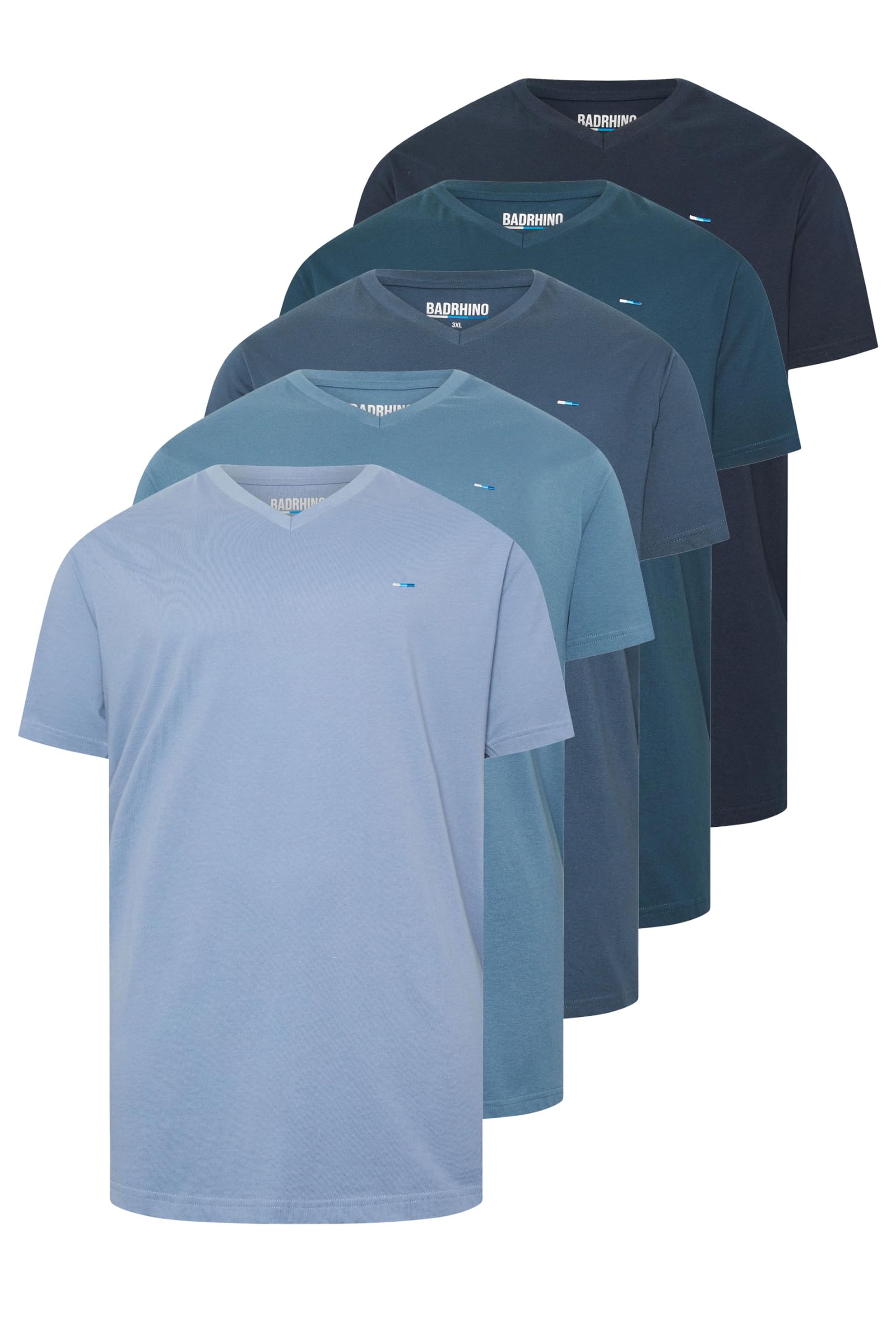BadRhino Men's V-Neck T-Shirt 3XL Blue Cotton