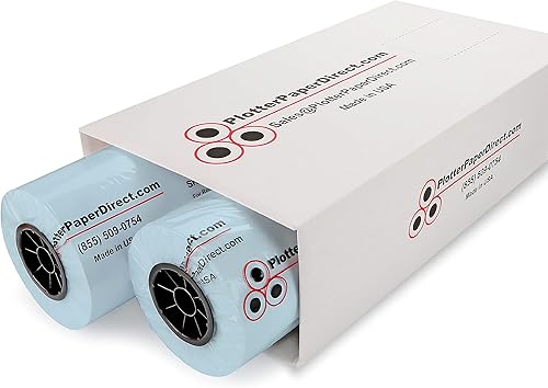 PlotterPaperDirect - Rollos de papel CAD de 36 pulgadas x 500 pies (paquete de 2), papel de enlace tintadocoloreado azul de 20 libras sobre un