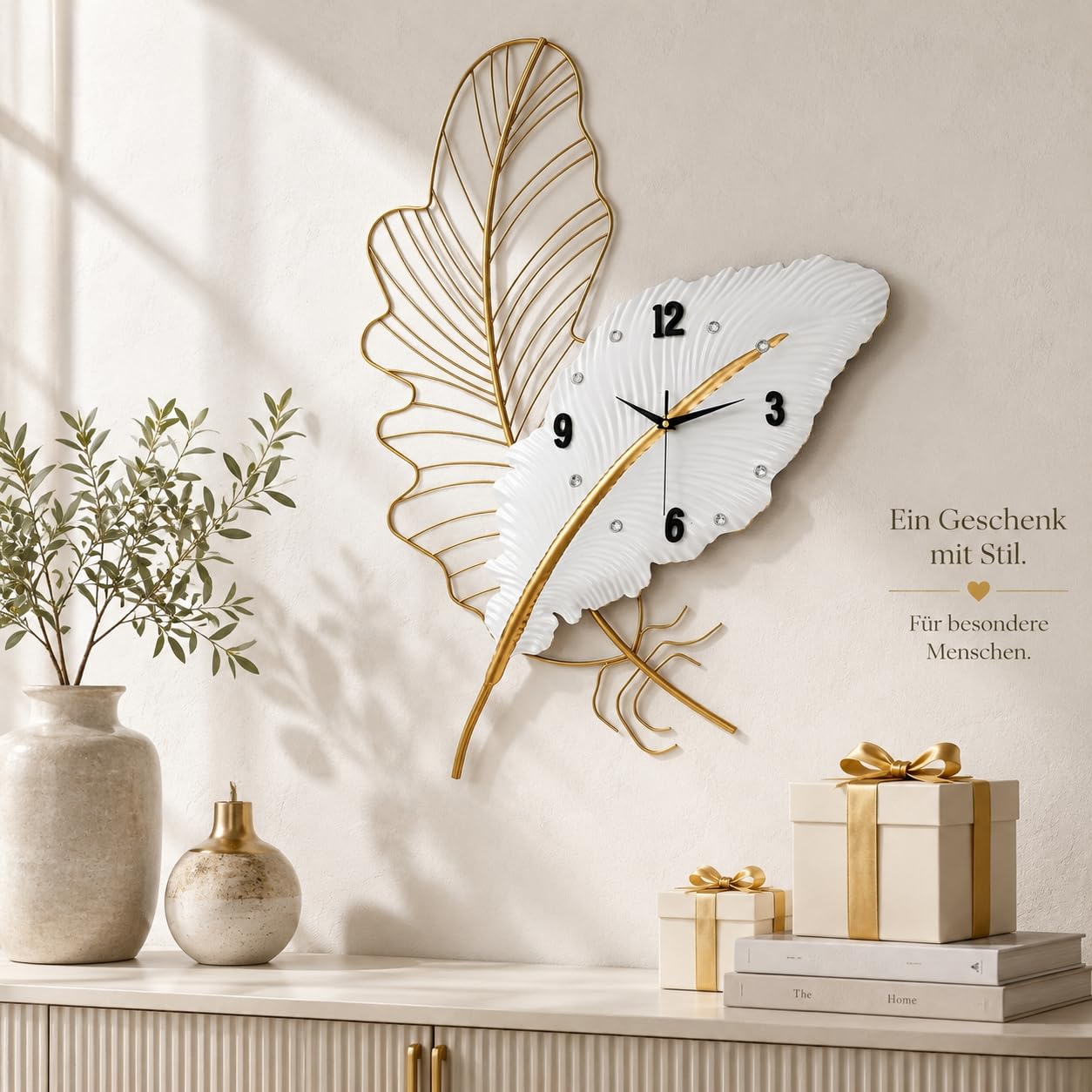 Generisch Moderne Wanddeko Wohnzimmer,Federförmige Metall mit Reliefdesign | Handgefertigte Wanddekoration,Leichte Bauweise,Einfache Montage,für Schlafzimmer,Büro,Flur und Esszimmer-78CM