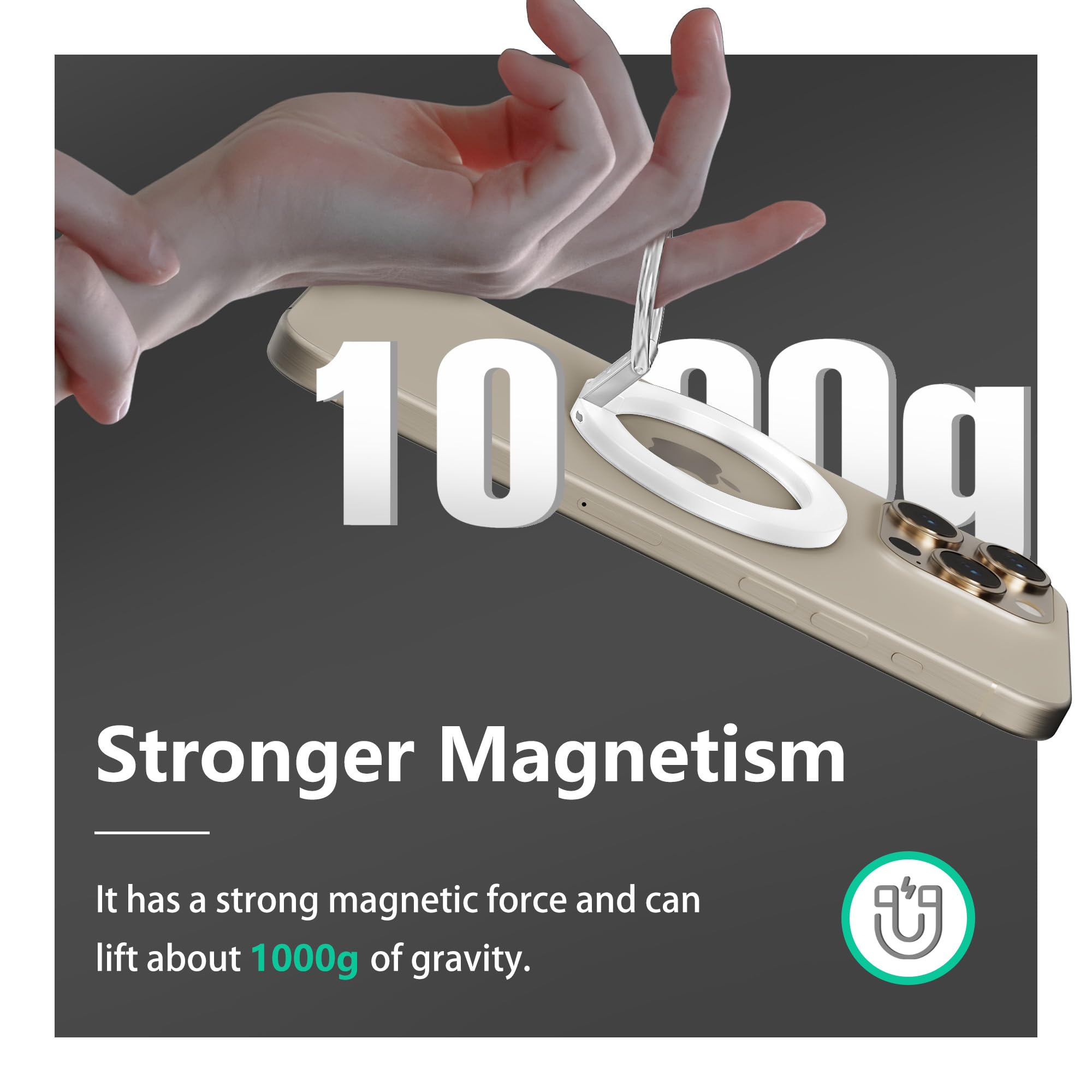 Supporto Magnetico Per Telefono Con Anello Regolabile - Compatibile MagSafe, IPhone, Galaxy, Bianco - Foto 2