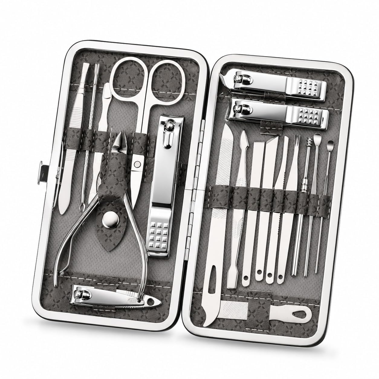 Qavilex 19 Pcs Silver Professional Manicure & Pedicure Set – Stainless Steel Nail Clippers, Scissors & Grooming Tools Kit for Women – Luxury Nail Care & Beauty Set in Premium Travel Case-picture-31