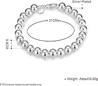 Vista 2 de Brazalete de plata esterlina 925 con cuentas redondas, 8 mm