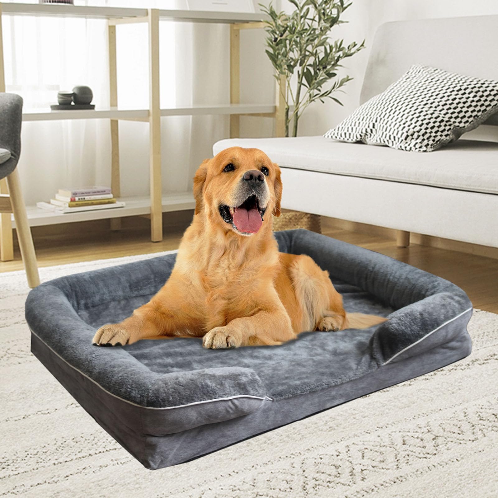 Cama ortopédica para perros, impermeable, cama grande para perros grandes, jumbo, medianos y pequeños (cinco lados, 38 x 30 x 7.8 pulgadas)