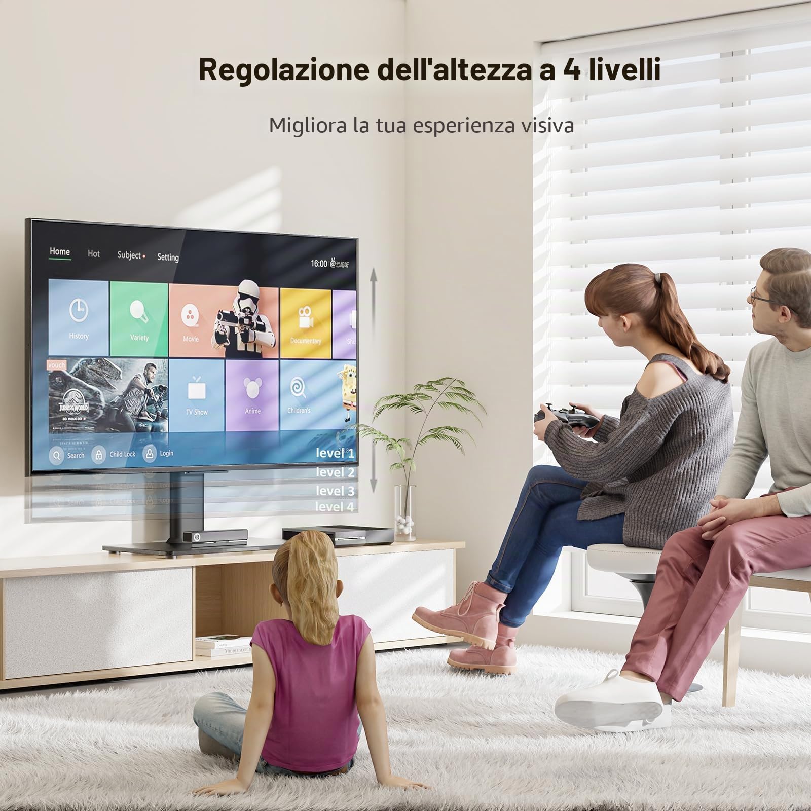 Supporto TV universale girevole/Base TV da tavolo per TV da 19 pollici a 39 pollici con girevole da 90 gradi, base in vetro temperato ad alta resistenza regolabile a 4 livelli, resistente a 35 kg.