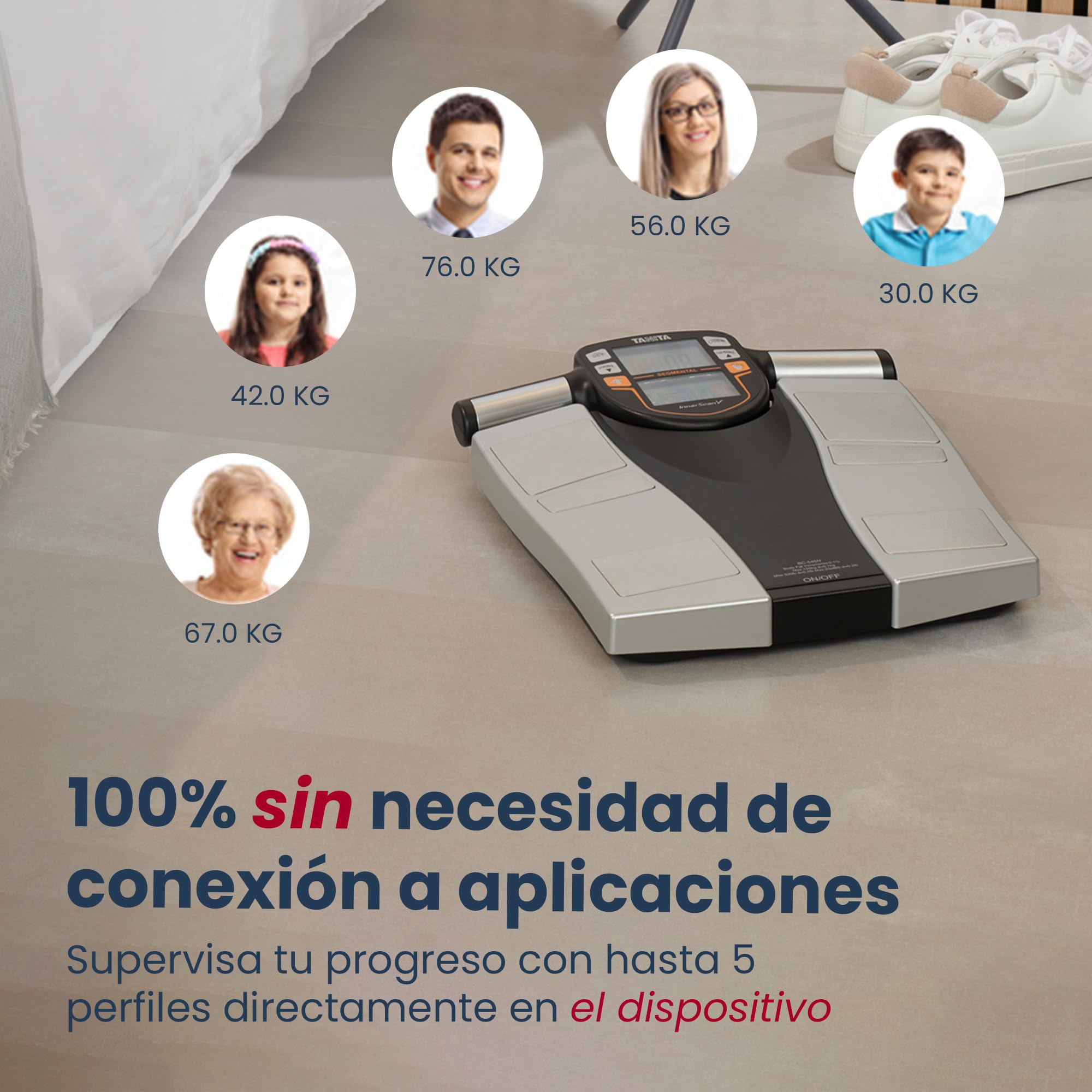 Tanita Báscula Segmental de Grasa Corporal con 10 Mediciones en 15 Segundos, 100% sin aplicación, con 5 perfiles de usuario, análisis de TMB, Masa Muscular, Grasa Visceral y Masa Ósea (BC-545N)