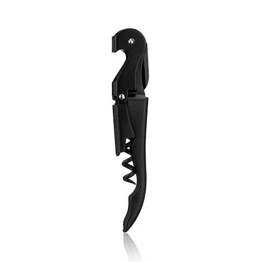 True Truetap Double Hinged Waiter's Corkscrew Wine Opener, Stainless Steel Wine Bottle Opener with Built In Foil Cutter, Home Bar Tools, Bar Cart Accessories, Wedding Gifts, Set of 1, Matte Black