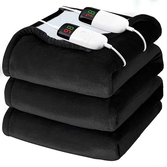 Heated Electric Blanket Queen Size - 84" x 90" Heating Blanket with Dual Control, 10 Levels & 8 Hours Auto Off, Soft Warm Flannel Gift with Over-Heat Protection, ETL & FCC Certified