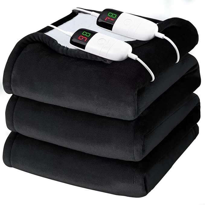 Heated Electric Blanket Queen Size - 84" x 90" Heating Blanket with Dual Control, 10 Levels & 8 Hours Auto Off, Soft Warm Flannel Gift with Over-Heat Protection, ETL & FCC Certified