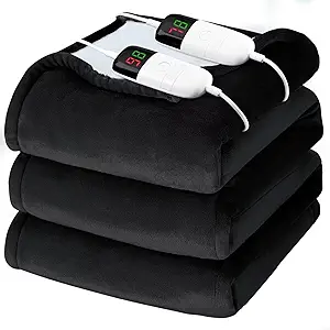 Heated Electric Blanket Queen Size - 84" x 90" Heating Blanket with Dual Control, 10 Levels & 8 Hours Auto Off, Soft Warm Flannel Gift with Over-Heat Protection, ETL & FCC Certified