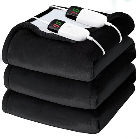 Heated Electric Blanket Queen Size - 84" x 90" Heating Blanket with Dual Control, 10 Levels & 8 Hours Auto Off, Soft Warm Flannel Gift with Over-Heat Protection, ETL & FCC Certified