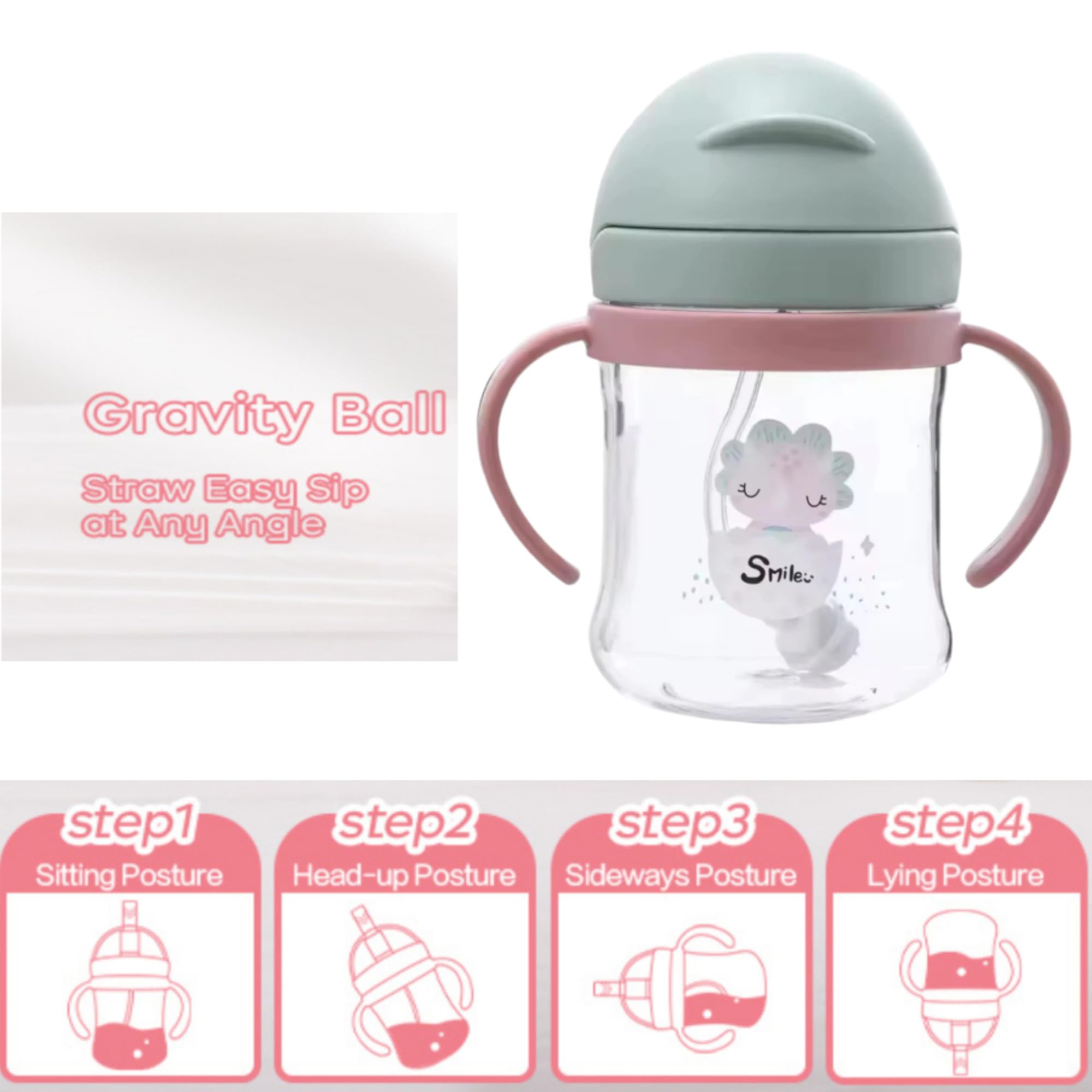 Sippy Cup for 6+ Months, Leak-proof Toddler Water Bottle with Straw - Image 2