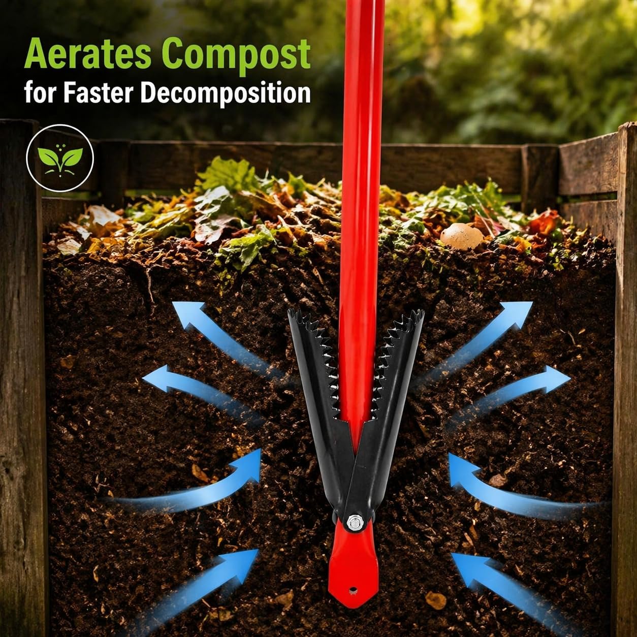 IRSTBL Herramienta aireadora de compost con termómetro, agitador de compost, acero resistente al óxido, mango antideslizante, juego de herramientas de mezcla de abono de jardín