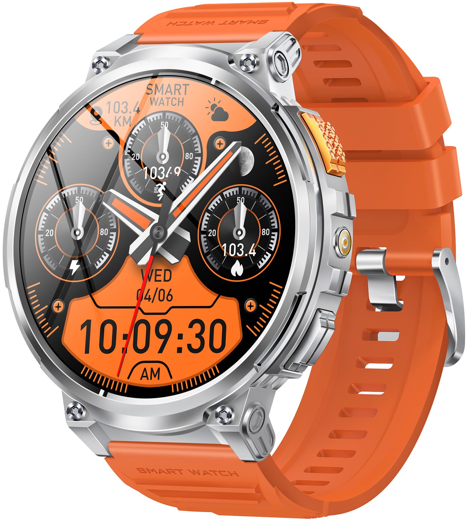 Yihou 1.85" Round Smart Watch for Men with 730mAh Big Battery, Military Tactical Smartwatch LED Flashlight IP68 Waterproof (Answer/Make Calls) for iOS
