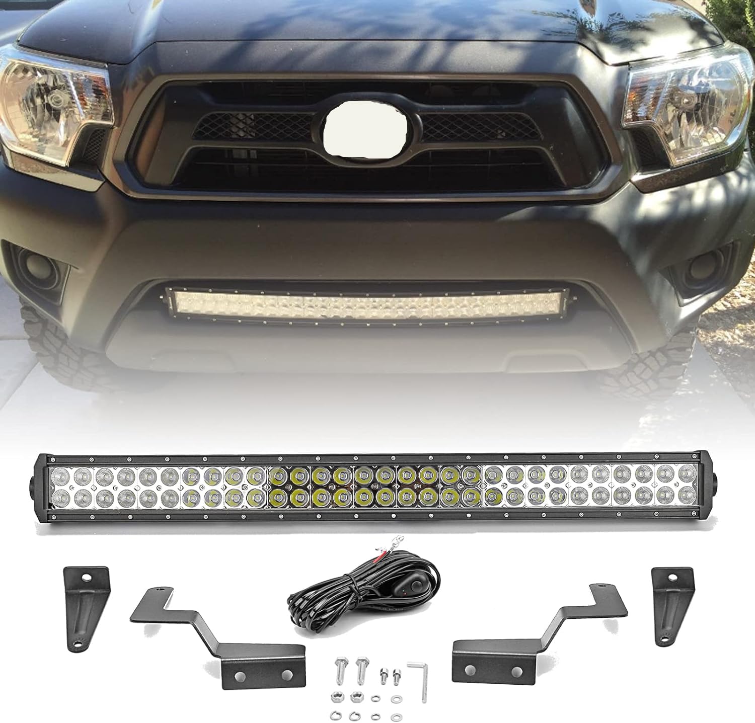 DaSen 32" 180W Straight LED Light Bar & Lower Grille Front Bumper Mounting Brackets w/Wiring Kit Compatible with Toyota Tacoma 2005-2015