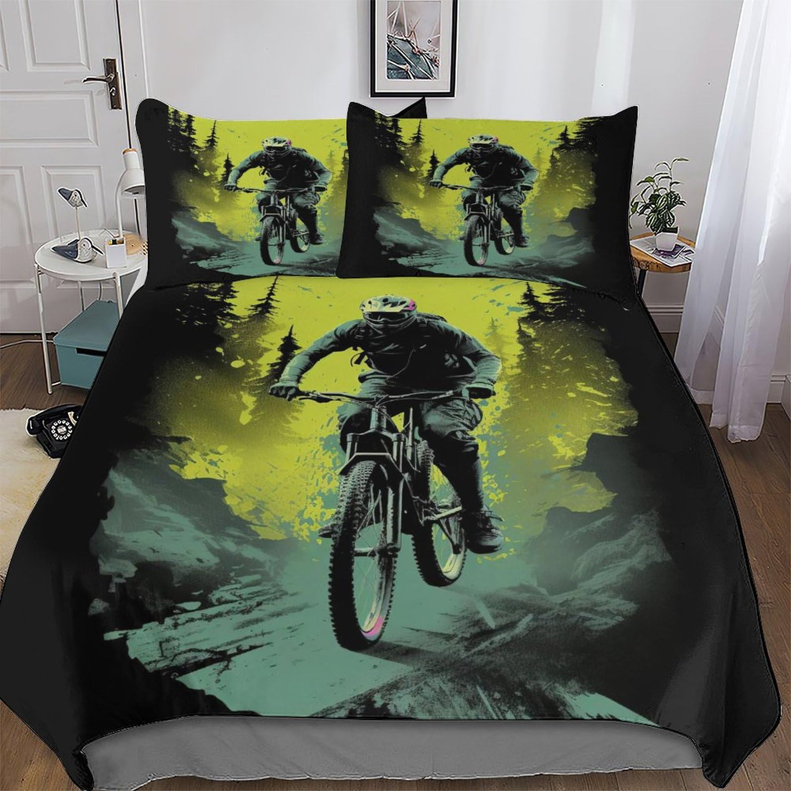 Pazzk Mountain Bike-23 Mountain Bike 3D Print Bedding Set Decorative Duvet Cover Bedspread With Pillowcase Soft Microfiber Zipper Quilt Cover For Kids, Youth And Adult Double (200X200cm)