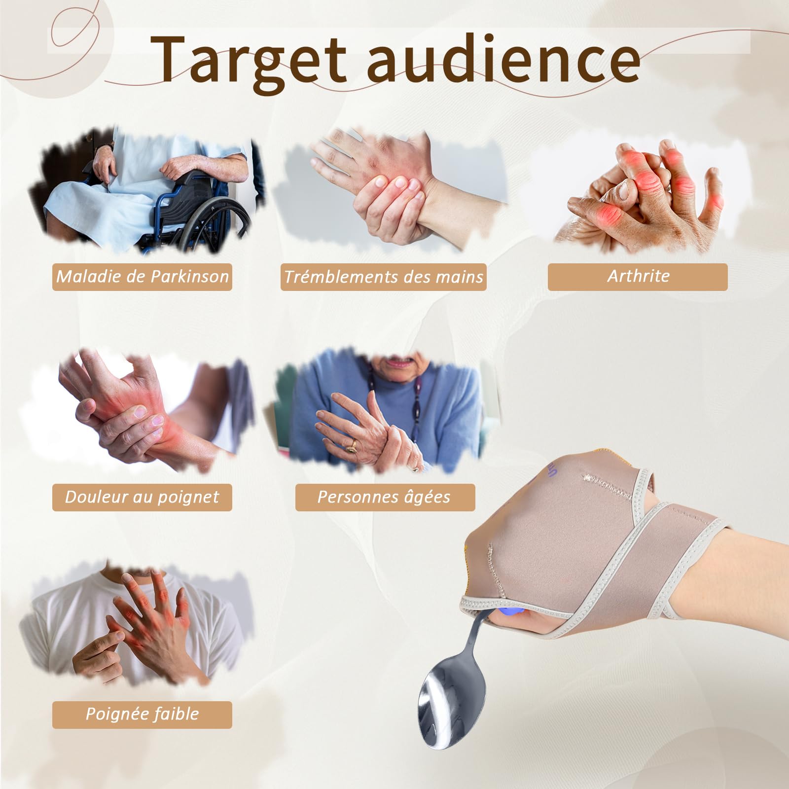 Ensemble D'ustensiles Adaptatifs Avec Manchon Élastique Universel, Pour Tremblements, Parkinson Ou Personnes Handicapées (Violet, Ensemble ustensiles (droit) et bracelet support)