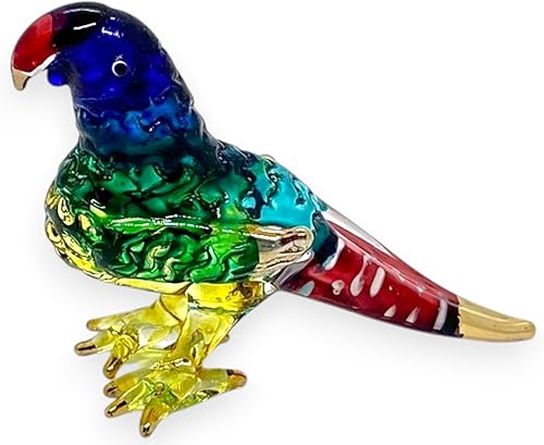 Miniatura 2 de Figura de cristal soplado de loro de 2 pulgadas de largo, figura de animales de cristal en miniatura, réplica de casa de muñecas, decoración