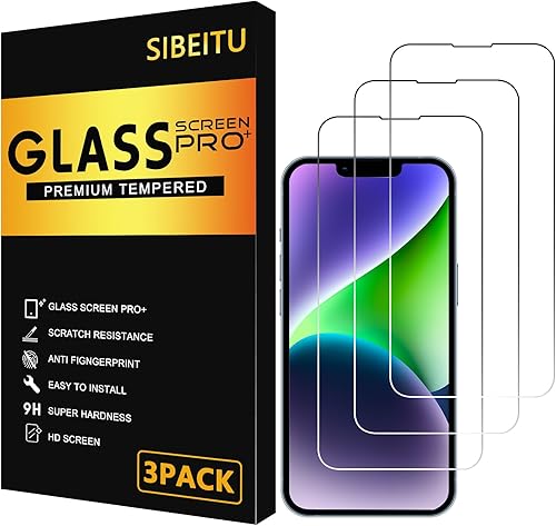 SIBEITU Protector de pantalla para iPhone 14 Plus, 6.7 pulgadas, dureza 9H, vidrio templado, paquete de 3