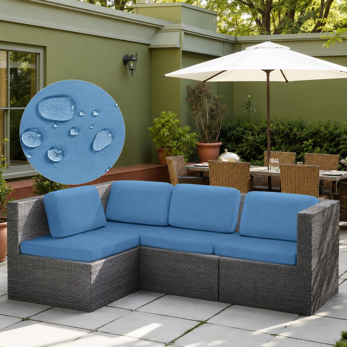 Hiseng 8 PCS Outdoor Patio Cushion Covers Replacement Water-Repellent Stretch Spandex for 4 Backrests and 4 Seat Cushions, Garden Rattan Furniture Set Corner Sofa Slipcovers