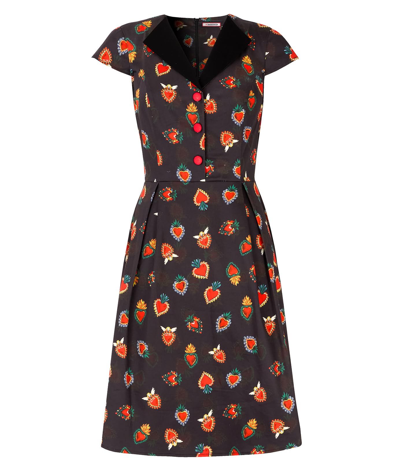 Joe Browns Women's Heart Print Cotton Sateen Dress, Regular, Black, UK 6