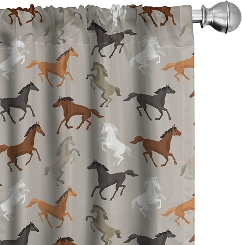 Miniatura 25 de Ambesonne - Cortinas retro para ventana, estilo de los años sesenta y setenta, diseño simétrico repetido de forma redonda geométrica, juego de 2