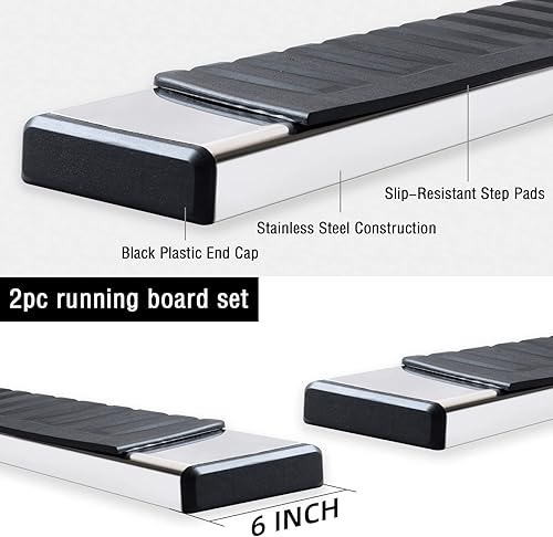 Miniatura 6 de Estribos de 6 pulgadas compatibles con Chevy Silveradogmc Sierra 1500 2007-2018 y 2500hd3500hd Crew Cab 2007-2019 (solo motor de gasolina). Un par