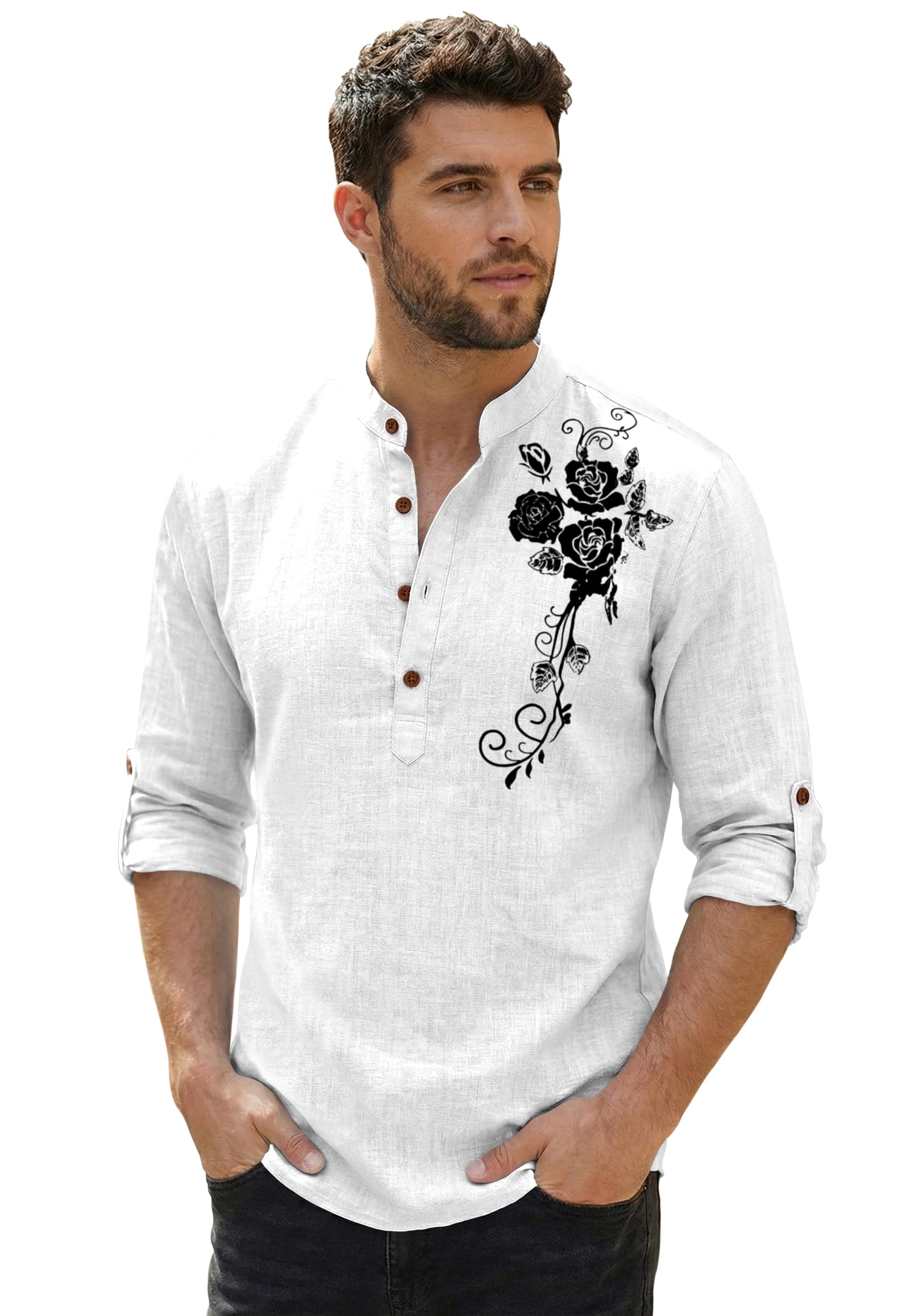 zombom Men's Cotton Polyester Blend Mandarin Collar Self One Design Printed Full Sleeve Regular Fit Casual Short Kurta-picture-29