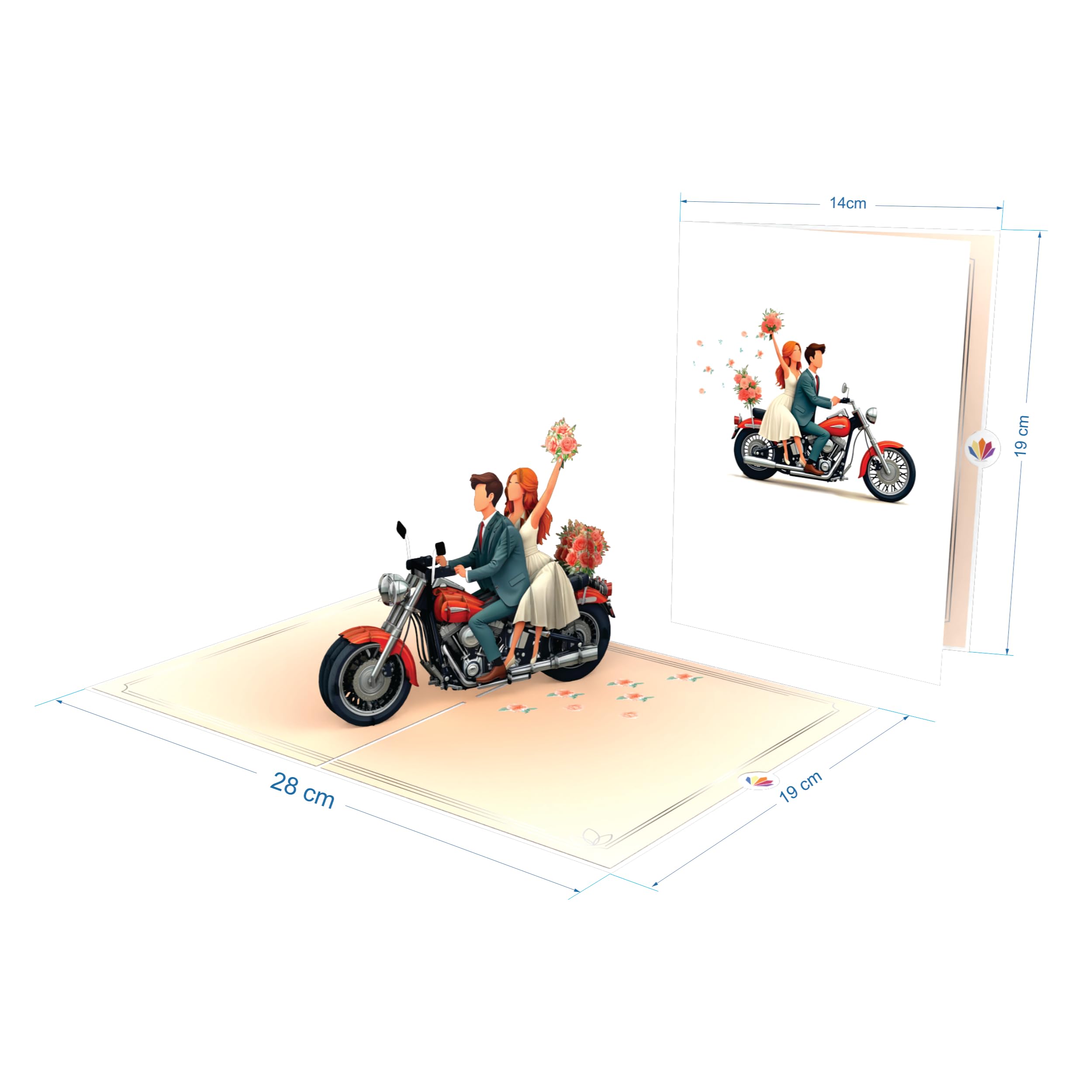 LIMAH Pop-Up Wedding Card - Elegant 3D Card with Motorcycle and Bride and Groom, Original Congratulations Card for Wedding or Engagement - Suitable for Money Gift, Voucher & Honeymoon - Image 2