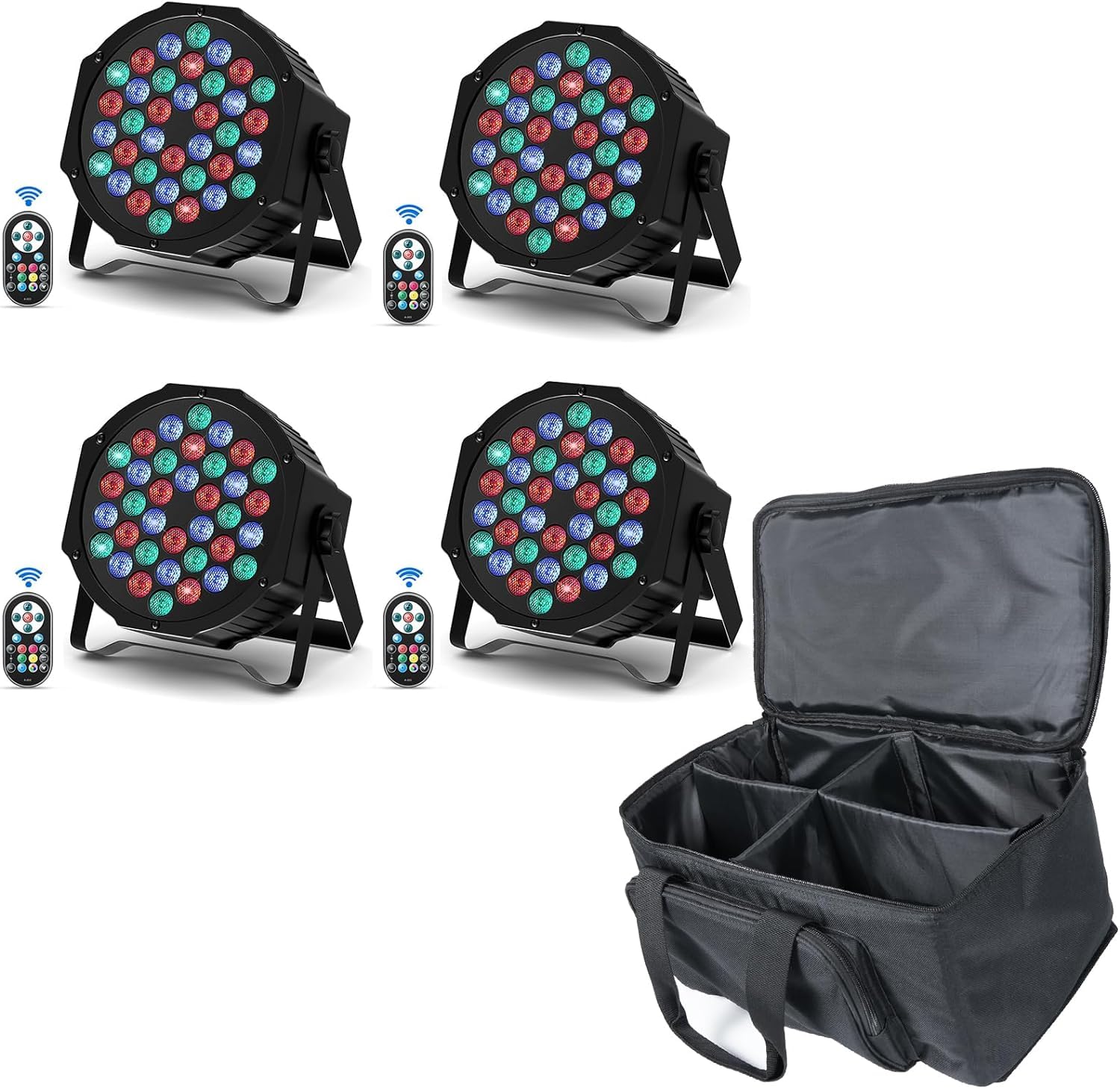 U`King 4 PCS RGB Focos Par 36 LED con Bolsa, 72W Luces Escenario con Control Remoto y Modo de Activación de Sonido, Luz de Discoteca para Fiestas Navidad DJ Bar