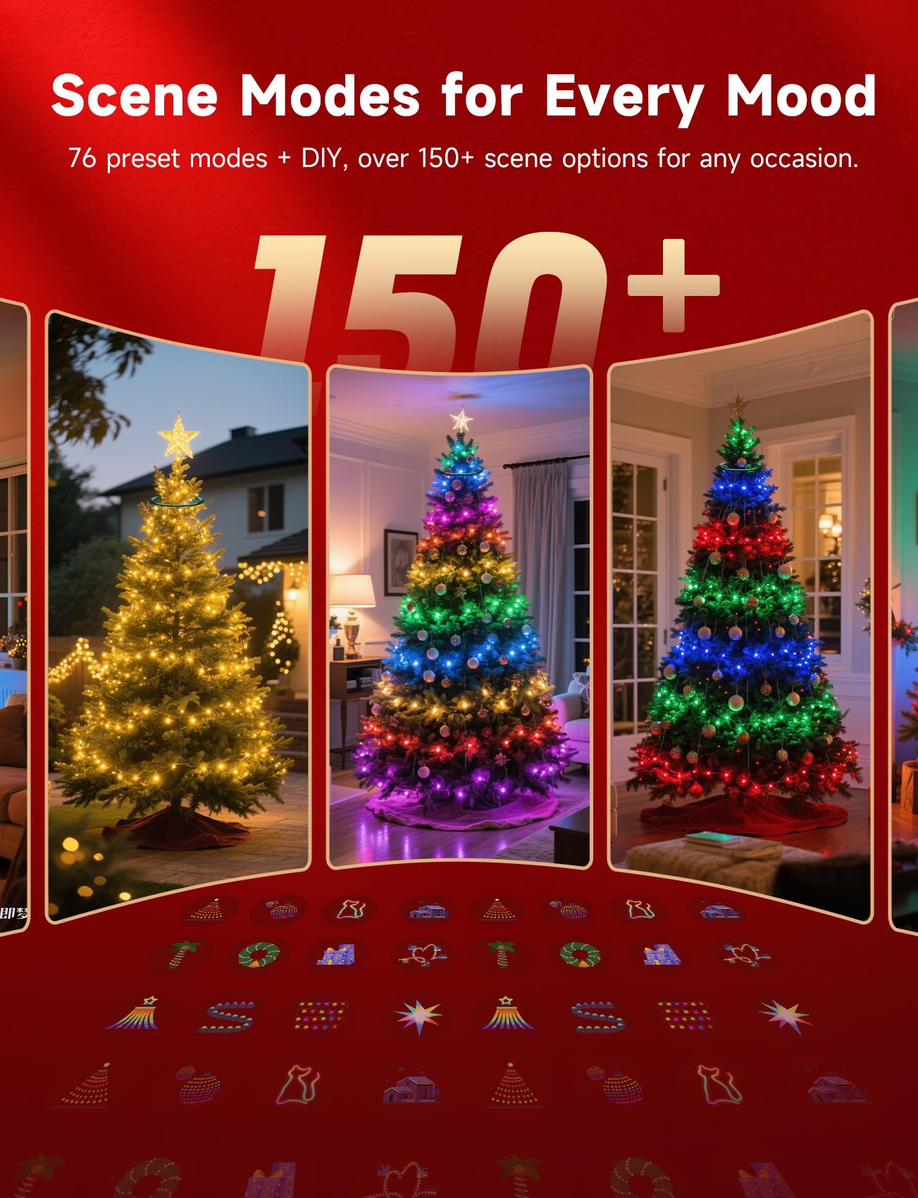 Aigostar RGBIC Smart Lichterkette mit Ring für Weihnachtsbaum, 1.5M 150 LEDs, APP & Fernbedienung, Musik-Sync, 39 Dynamische Effekte, 150+ Szenen, Wasserdicht Christbaumbeleuchtung, 2 Sets