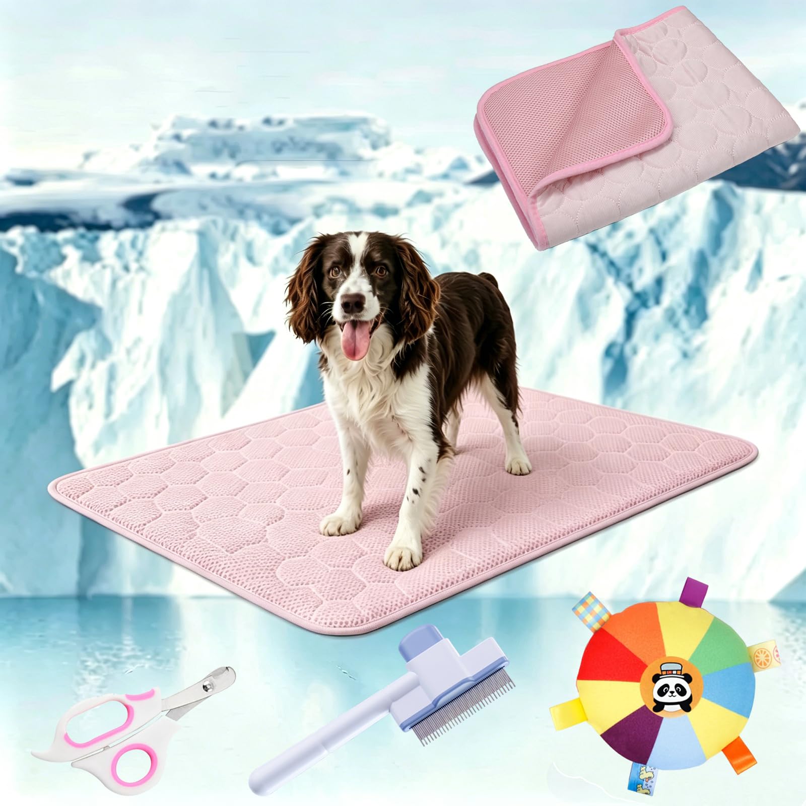 ELMVAR Cooling Mat for Dogs, Washable Ice Silk Dog Cooling Pad, Materials Safe, Non Slip Arctic Cooling Dog Bed & Sleeping blanket Easy Clean Finally Keeps Their Dogs Cool, Calm (Pink,M)
