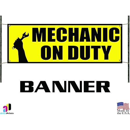 Afterprints Mechanic On Duty Advertising Vinyl Banner Sign Auto Body Shop Car Repair Tools