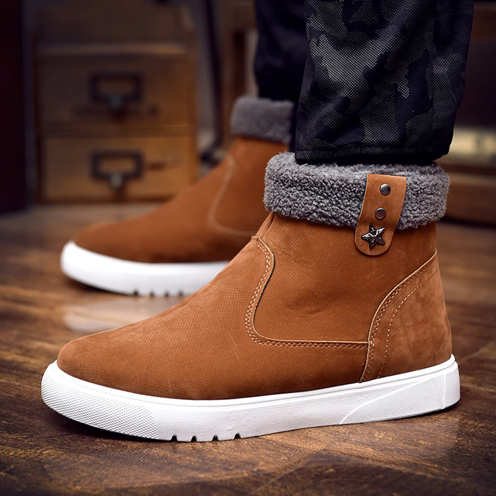 Generisch Chaussures pour homme - Fermeture éclair latérale - Chaussures de sport et de loisirs - Bottes de neige chaudes pour l'hiver
