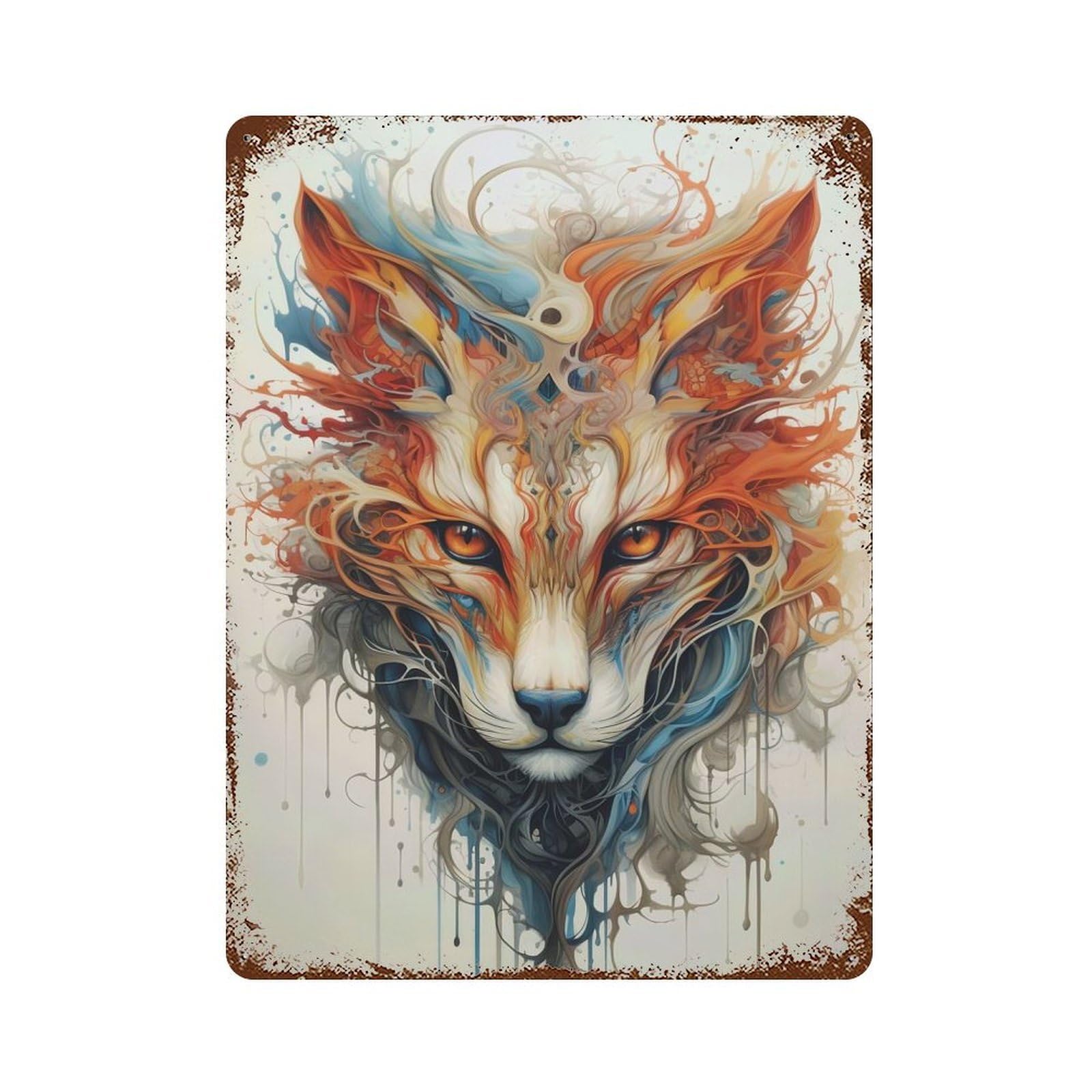 Abstract Fox Portrait with Watercolor Effect Retro Metal Sign 15.7"x11.8", Vintage Wall Decor for Garage, Pub Or Kitchen