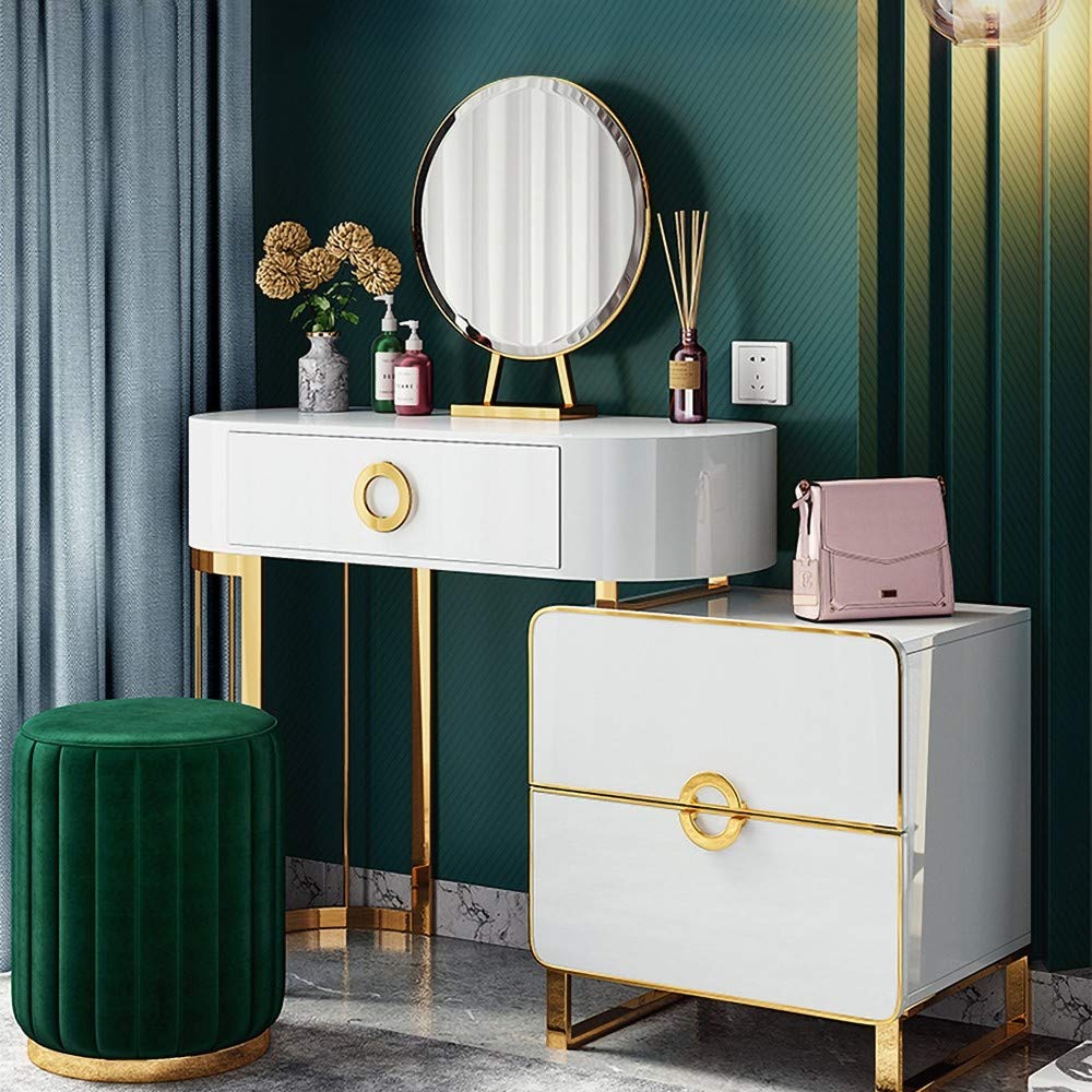 Generic Modern Dressing table (Engineered wood,Glossy finish,White )-image-17