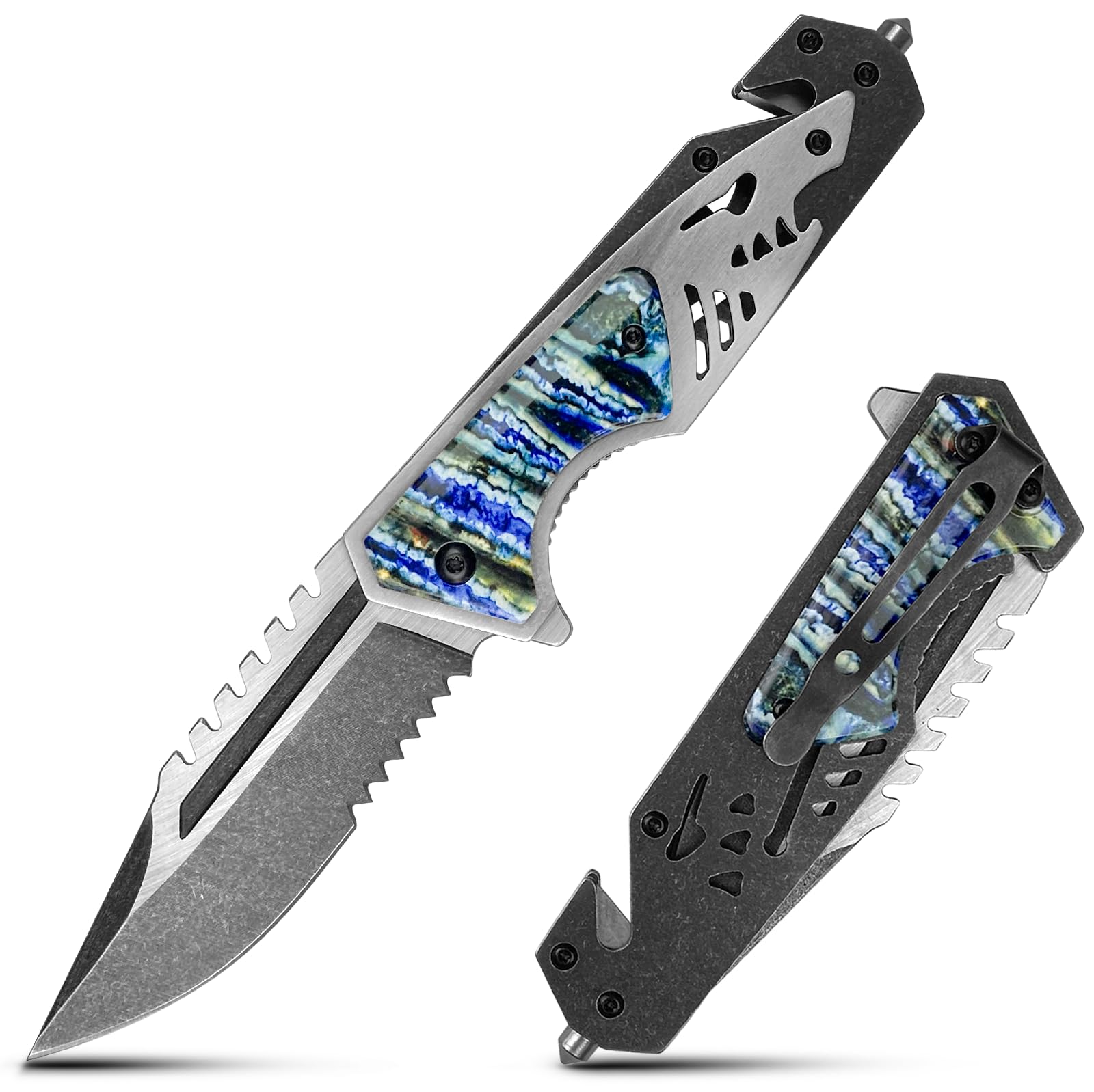 NICDUFHY 5 IN 1 Multitool Folding Serrated Knife for Camping Hiking
