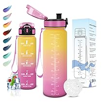 Motswedi Borraccia 1000, 1500ml, Senza BPA, Borraccia Palestra, Prova di Perdite, Borracci Motivazionale, con Filtro, Sportiva, Bottiglia Acqua per Scuola, Palestra, Ufficio, Yoga, Giallo-Rosa