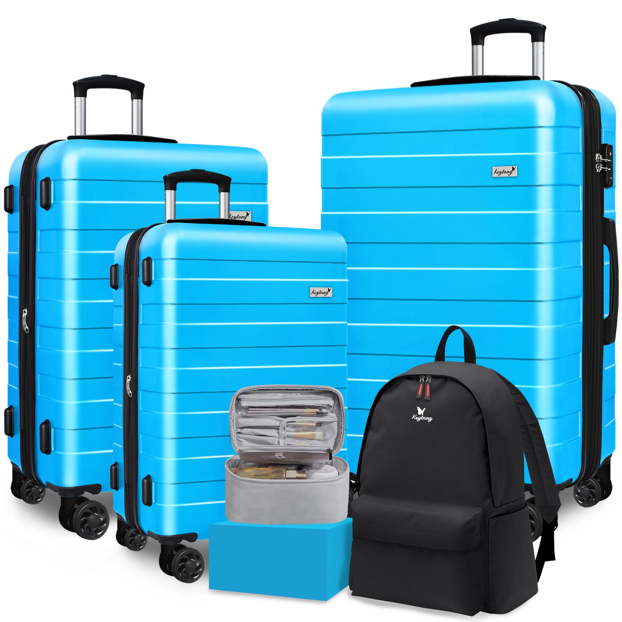 Zebra Luggage Sets 5 Piece Lightweight Hardside Business Travel Suitcase Set with TSA Lock Bonus Travel Backpack Makeup