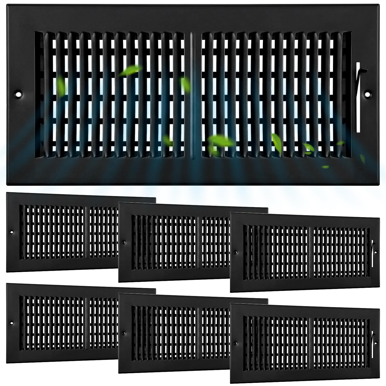 Photo 1 of Zonon 6 Pcs 14 x 6 Inch (Interior Size) Air Vent Cover Ceiling Register Grill Duct Opening Air Supply Diffuser 2 Way Steel Sidewall Ceiling Vent Covers Inlet Manual Adjuster for Home, Black