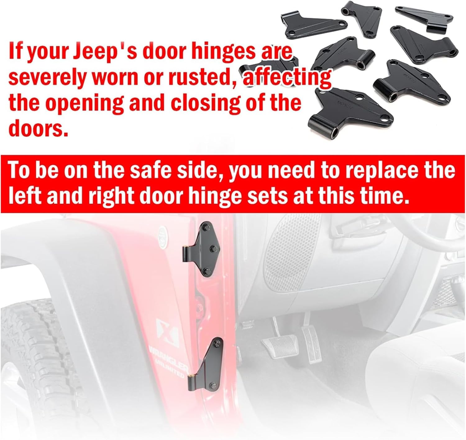 Door Hinges Kit for Jeep Wrangler JK JKU 2007-2018 4-Door, Interior (Matt) and Outside 4 Door Hinge