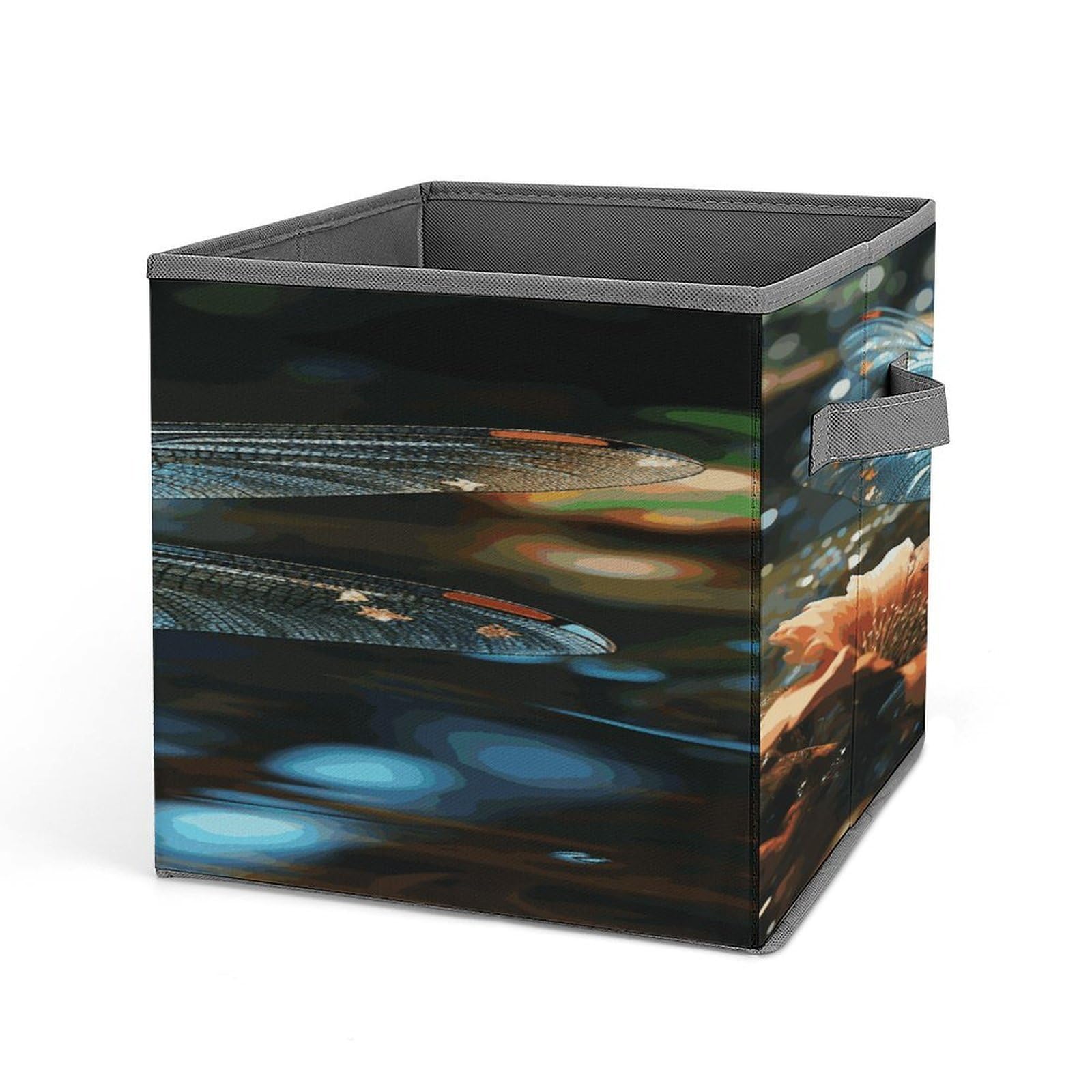 Fodpand Style Dragonfly Flying On The Pond Storage Cubes Foldable Decorative Fabric, Storage Bins Baskets With Handles, Closet Organizers And Storage For Home, Office,Closet, Clothes