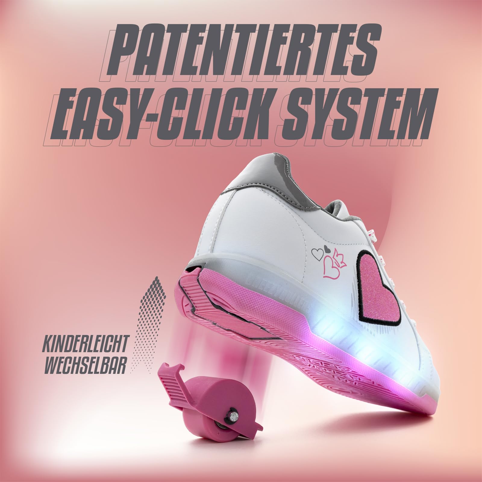 Breezy Rollers LED Schuhe mit Rollen für Kinder I Patentiertes Klick-System I Leuchtende Rollschuhe für Mädchen & Jungen