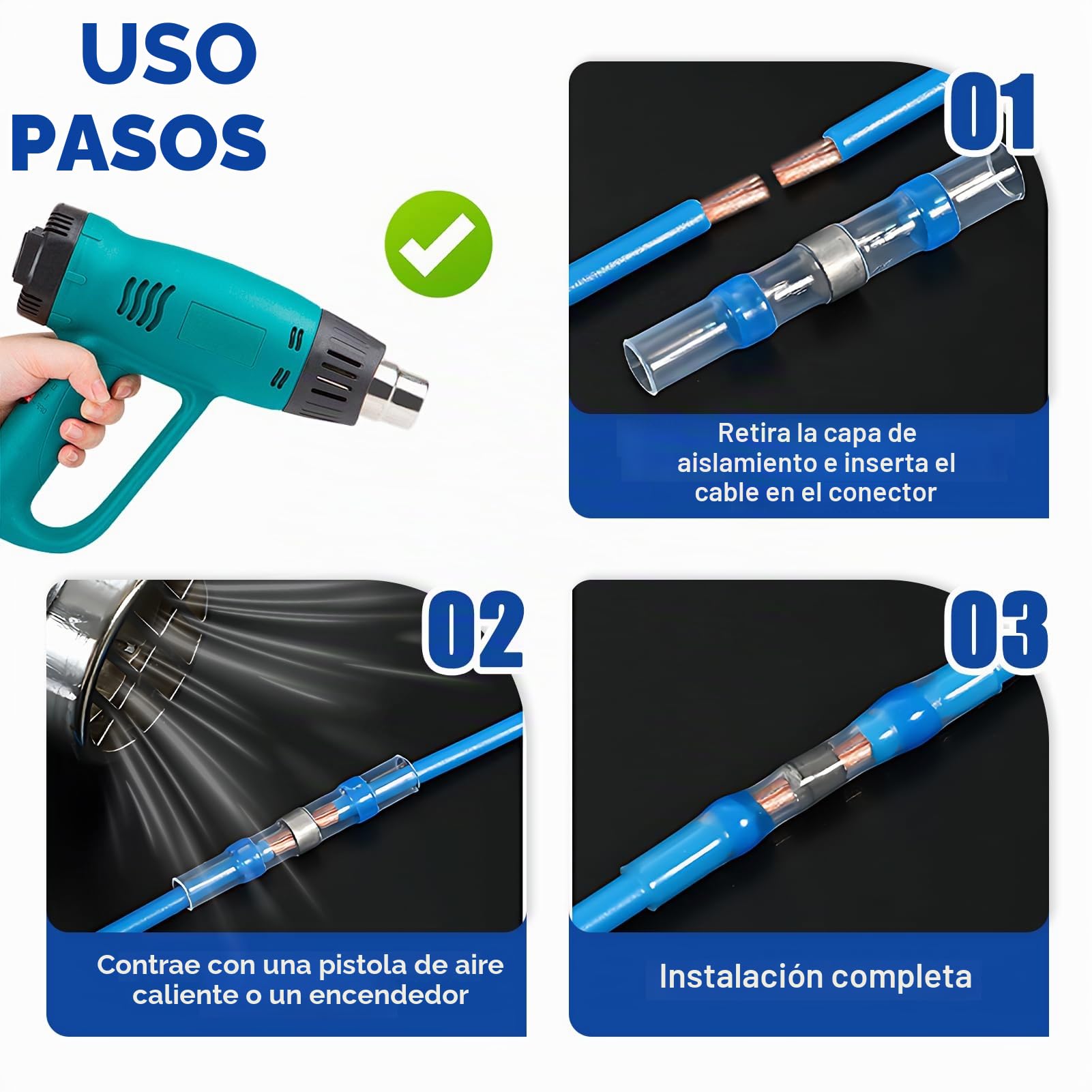 50 Piezas Conectores de Soldadura, Conectores de Cable Impermeables con Tubo Termorretráctil Transparente, Tubo Termorretráctil con Estaño para Soldadura, Conectores de Empuje Impermeables 1,5-2,5 mm²