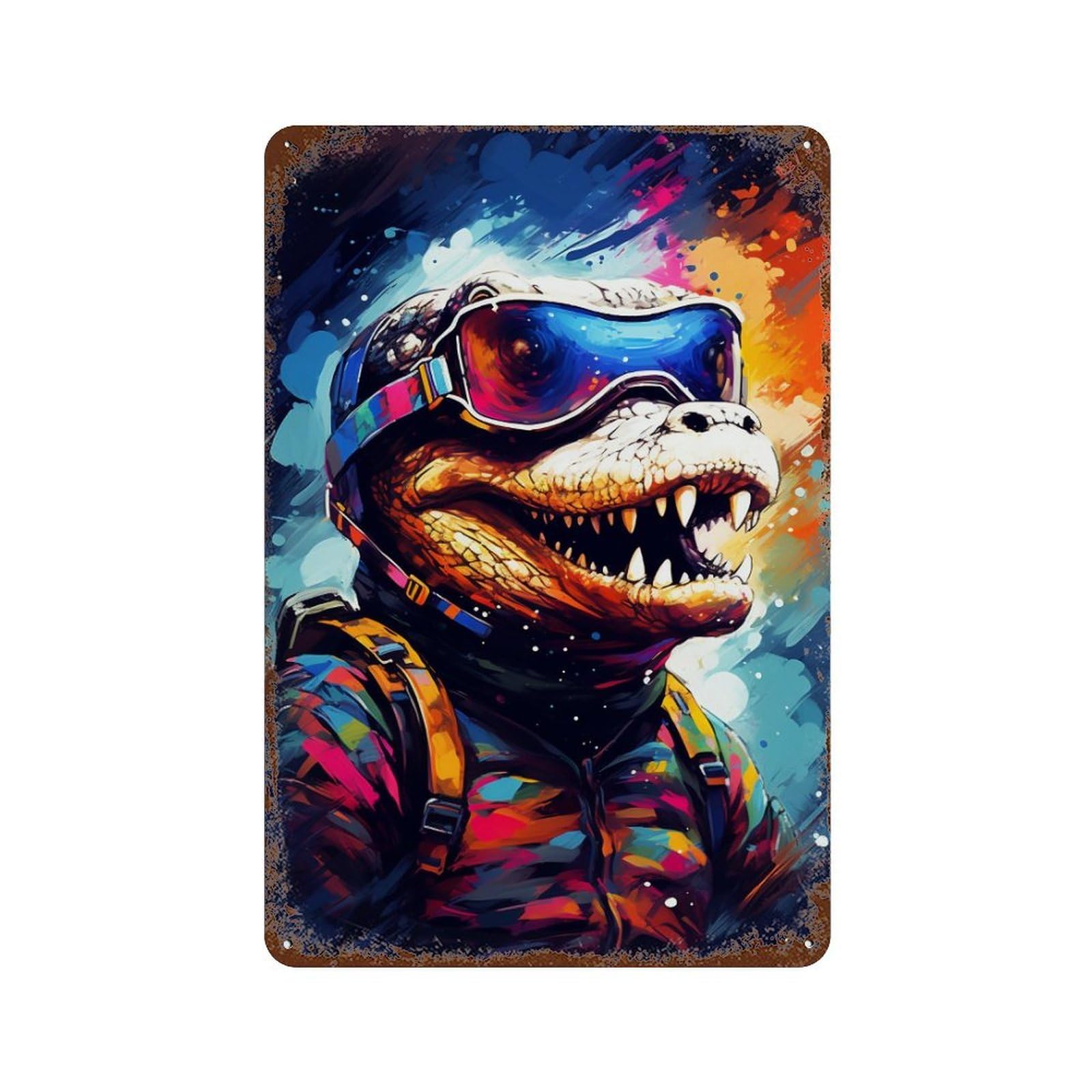 Colorful Dinosaur Adventure Gear 11.8"x7.9" Decorative Tin Sign, Retro Wall Decor for Bistro, Counter And Cafe Decor