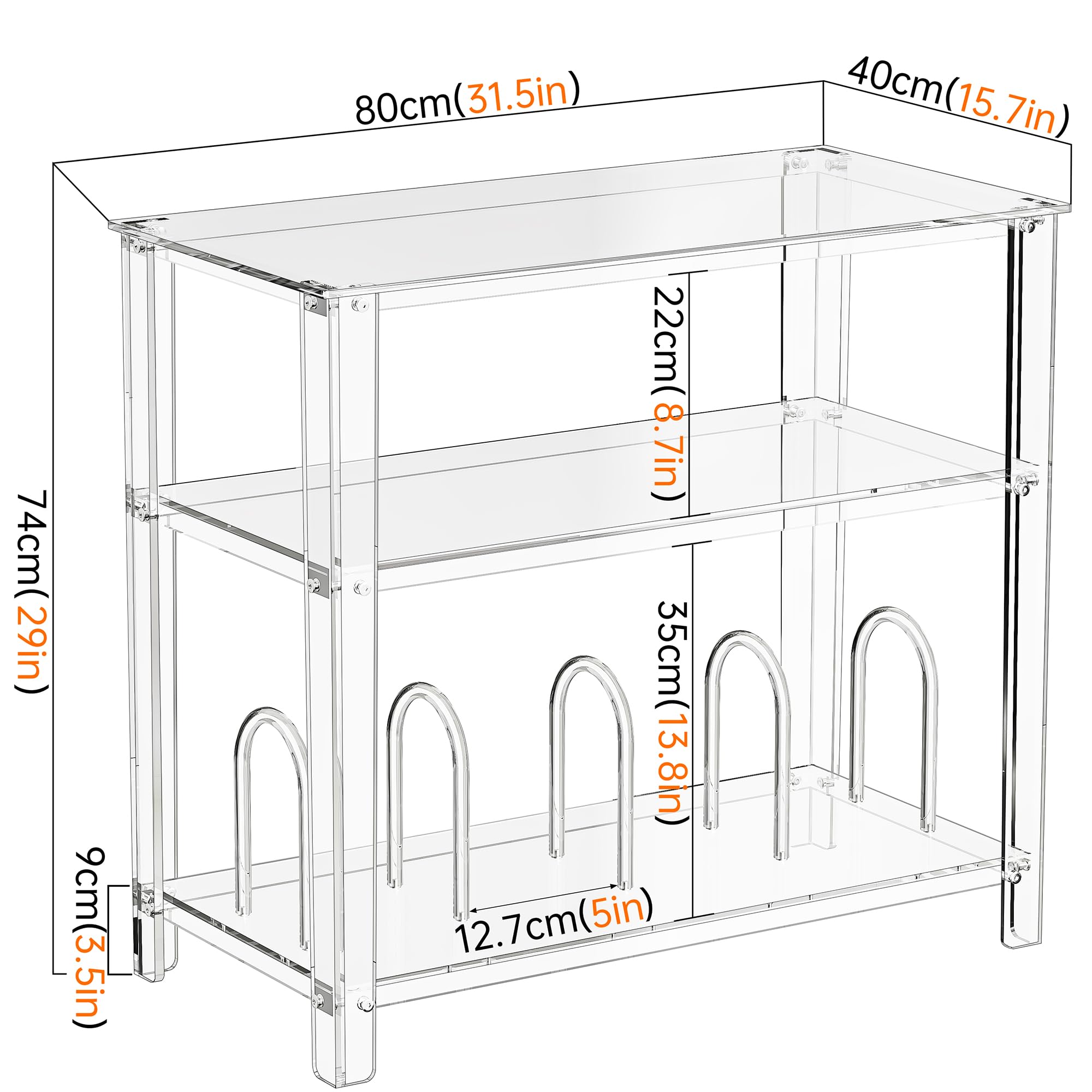 Supporto per giradischi in acrilico, con contenitore in vinile, supporto per giradischi, tavolo portaoggetti per soggiorno, ufficio (trasparente, 80 x 40 x 73 cm)