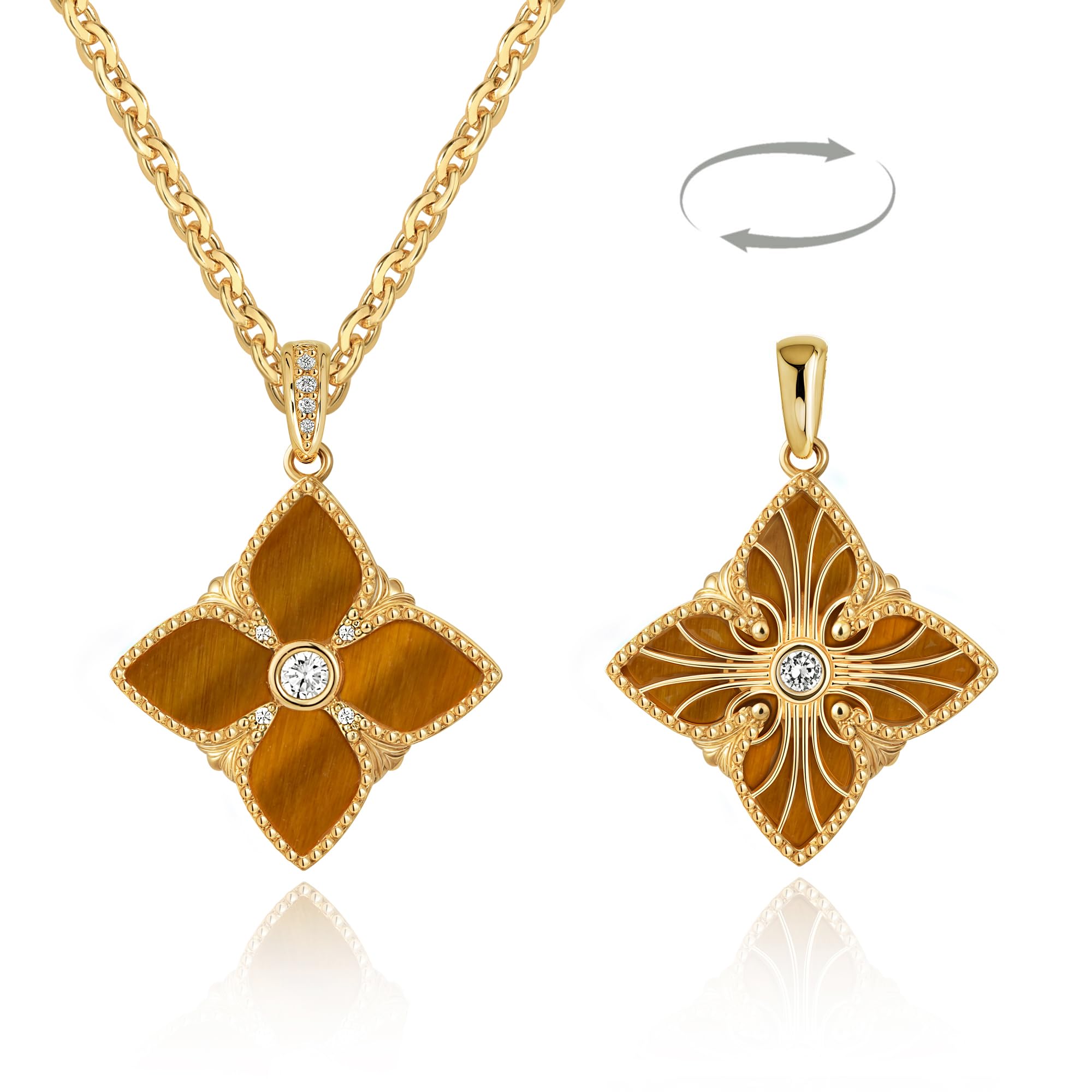 MTMY Clover Necklace for Women 14K Gold Plated Four Leaf Clover Pendant Necklace Thick Gold Double Sided Lucky Charm Jewelry