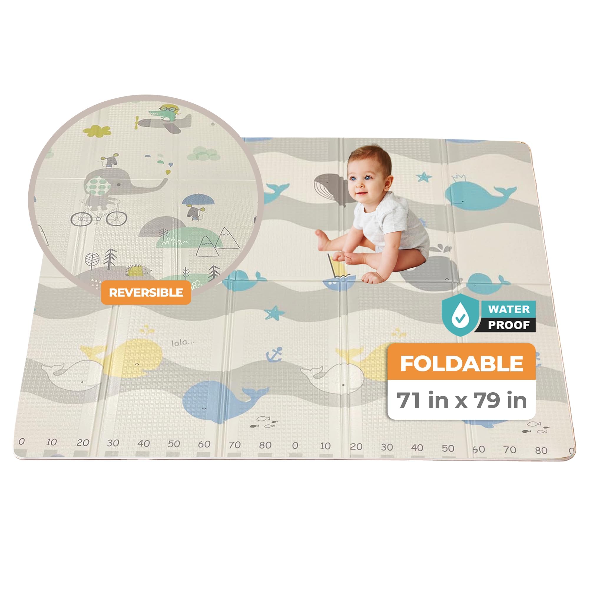 Motherly Haven Extra-Large Baby Play Mat, Waterproof Foam, Non-Toxic & Foldable, for Tummy Time, Crawling & Toddler Play, Indoor & Outdoor Use, 79