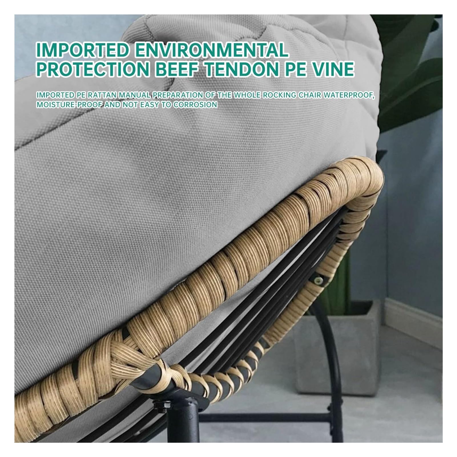 Chaise à bascule d'extérieur, chaise à bascule d'œuf de patio, chaise Papasan d'intérieur, chaise longue en rotin et osier, chaise royale moderne for chambre à coucher, salon, porche, jardin, pelouse