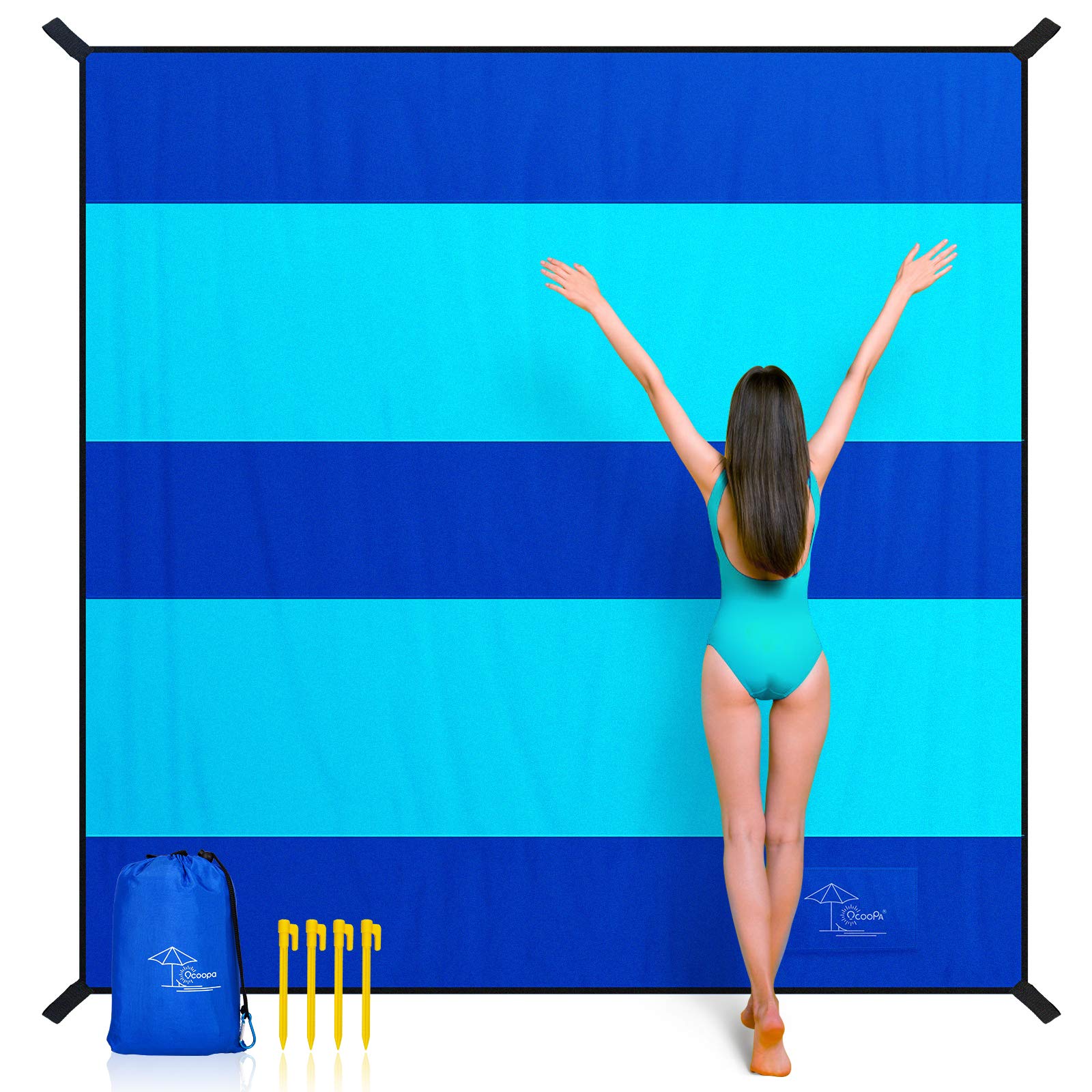 OCOOPASand Free Beach Blanket, Extra Large 10x9.2ft, Parachute Nylon Sandproof Waterproof, Comfortable Durable, Stunning Design, Light Weight Compact for Picnic, Vacations